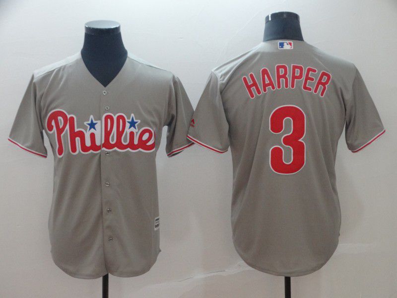 2019 MLB Men Philadelphia Phillies #3 Bryce Harper grey game Jerseys->san diego padres->MLB Jersey